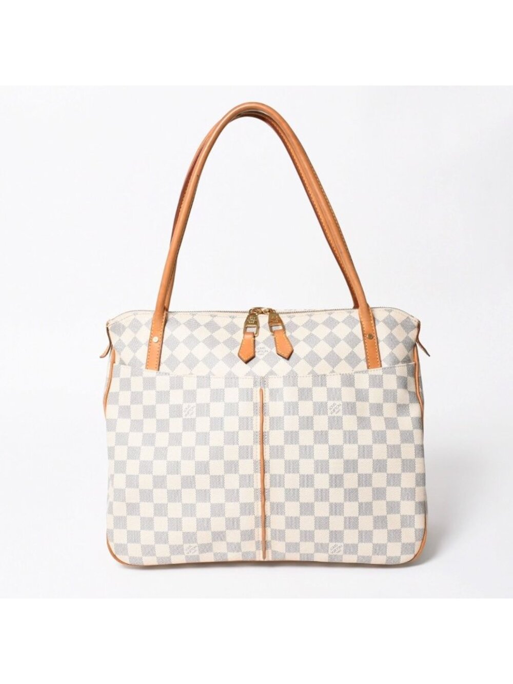 Louis Vuitton Figheri GM Tote Bag Damier Azur White Brown Gold